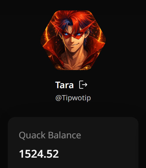 The image is an screenshot of someone's cell phone, showing their social media profile or contact list. In this particular case, a photo or picture of a young boy wearing a red headband with green eyes and a red cape can be seen on his profile. The name "TARA" appears at the top center of the frame next to an arrow pointing down, while "Quack Balance" is written underneath in lowercase letters. The person has also tagged this picture with a message, expressing their current emotional state or giving advice to others.