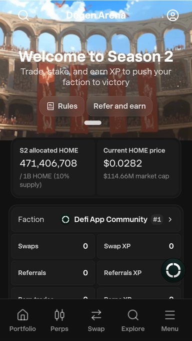 The image shows an iPhone with a trading app opened that appears to be related to DeFi apps, such as DeFi Perps. The app displays information about trading platforms like PnL which stops at trade level PnL (possibly $HOME XP). Users can also access the investment options and referral data within the app, which allows them to earn more by leveraging their trades or referring others to invest in certain assets. The image provides context for how DeFi apps work and why users might use such trading platforms to make gains from cryptocurrency markets.