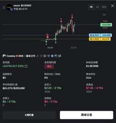 The image displays a trading analytics dashboard on the BNB Chain tracking wallet address 0x005...8e3, showing a candlestick chart for the $sauce token alongside key performance metrics including a 61.51% win rate, +$238.6K total profit (+38.11%), and a current balance of approximately $51.39K.