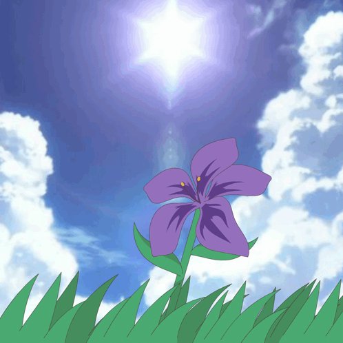The image features a single purple flower sitting in tall grass, positioned centrally against a blue sky with white clouds. Below this scene, there's a graphic of a cartoon character with green wings that appears to be flying towards the flower. A star can also be seen in the top left part of the image. At the bottom right corner, a text reads "Here you are... $LOFI x $XPR". This message seems to be a response or feedback for this post and could be a reference to it.