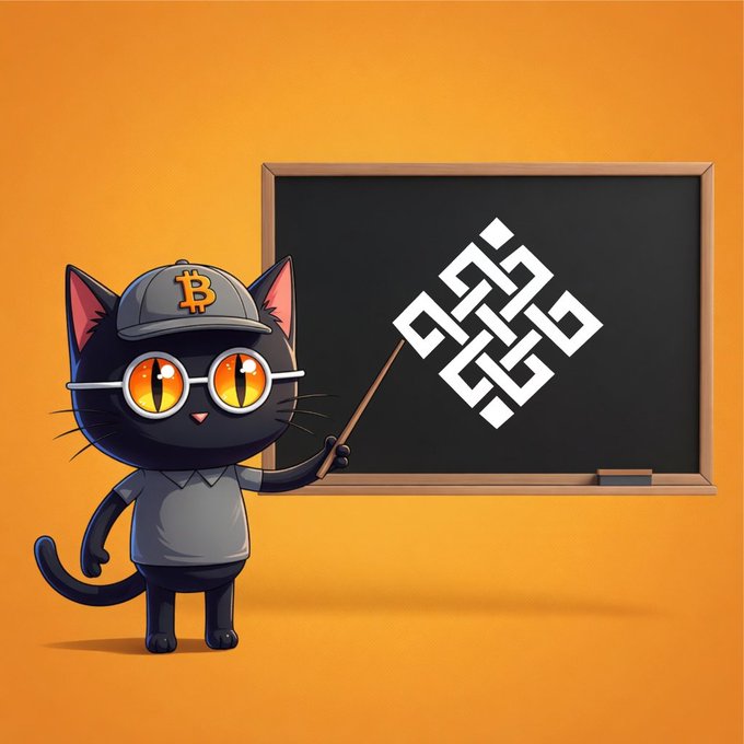 The image features a cartoon cat wearing glasses and a hat with the letters "B" and "T" printed on it. The cat is standing next to a blackboard, holding a stick or a pencil as if giving instructions or drawing something on the board. The background of the image is orange, which contrasts nicely with the blackboard and the cat's attire. The caption below the image reads: "Giới thiệu dự án: @ritualnet Ritual là một Layer-1 được xây với niềm tin rằng tương lai AI sẽ là lực lượng chính làm việc blockchain hiện tại – Chuyển tiền = việc bình thường - Dùng AI = phải tự thuê server, gọi API, lấy kết quả".