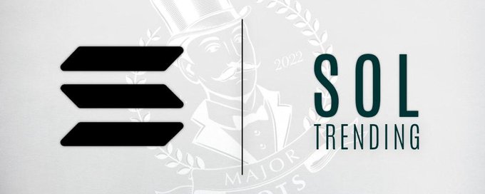 A Solana (SOL) trending banner featuring the black Solana logo, the year '2022', and 'SOL TRENDING' text alongside a faint background illustration of a gentleman in a top hat.