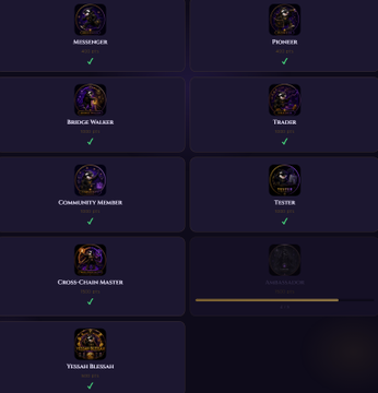 Game menu displaying character class options with icons and names including Messenger, Bunker Walker, Community Member, Cross-Chain Master, Yoddai Bleddai, Pioneer, Trainer, and Tester.