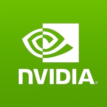 The classic NVIDIA logo is displayed, featuring the iconic green and white eye-shaped emblem with the company name below it on a bright green background.