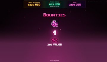 A screenshot from the Onchain Heroes game on AbstractChain displays a bounty section showing a reward of 200 Valor ($2) for completing an objective, with the player's stats showing 0332, 023, and 2100 USD rankings at the top of the screen. This aligns with the post highlighting the game's new reward system and the player's impressive rank 6 leaderboard position.