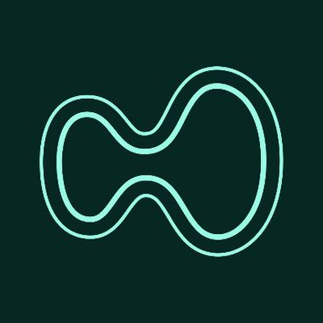 A simple mint-green outline logo featuring a figure-eight or infinity-like design on a dark green background, representing NMIXX's sub-logo.