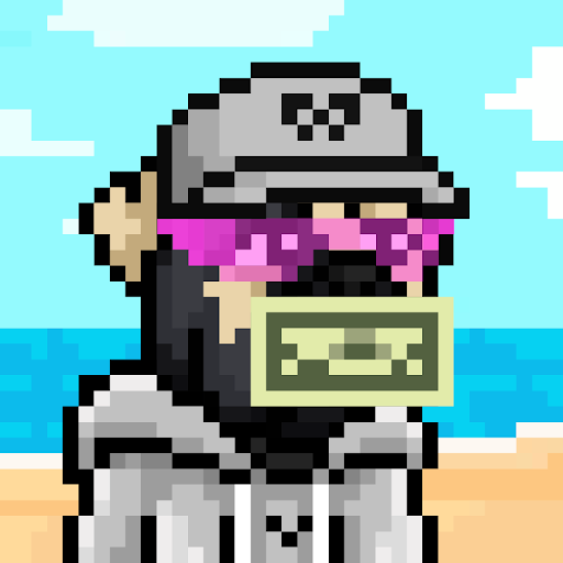 A pixel-art bulldog wearing a cap, sunglasses, and a dollar bill stands on a beach, matching the post's "GN from the kennel" sign-off celebrating Bulldogs community members finding new homes.