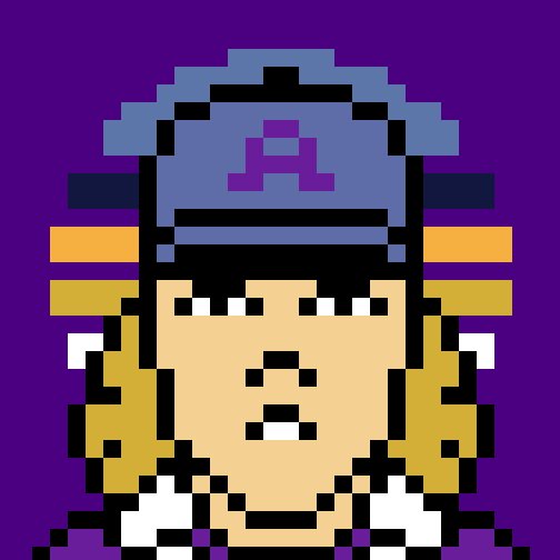 A pixel-art portrait of a blonde woman wearing a blue and purple cap with the letter "A" on it. The reference to "1337" relates to "leet," a stylized spelling common in early 2000s internet and gaming culture, complementing the retro 8-bit aesthetic of the image.