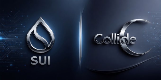 The image features two logos, one silver and one black, placed side by side with a blue background. The silver logo has an "S" shape, while the black logo displays a "C" shape. The text "collide" is written in white below each logo. The image also contains some text that reads "INSIGHTS Sui's object-centric and parallel execution model represents a meaningful step toward L1s that can support mainstream-scale activity without compromising on decentralization or security". This suggests that the two logos are related to a company named Insights Sui, which is focused on developing innovative solutions for blockchain technology. The text "collide" implies that their work involves collaboration and partnership with other companies in the industry.