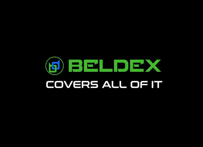 A logo for 'BELDEX' in green text with a circular blue and green symbol, accompanied by the tagline 'COVERS ALL OF IT' displayed on a black background.