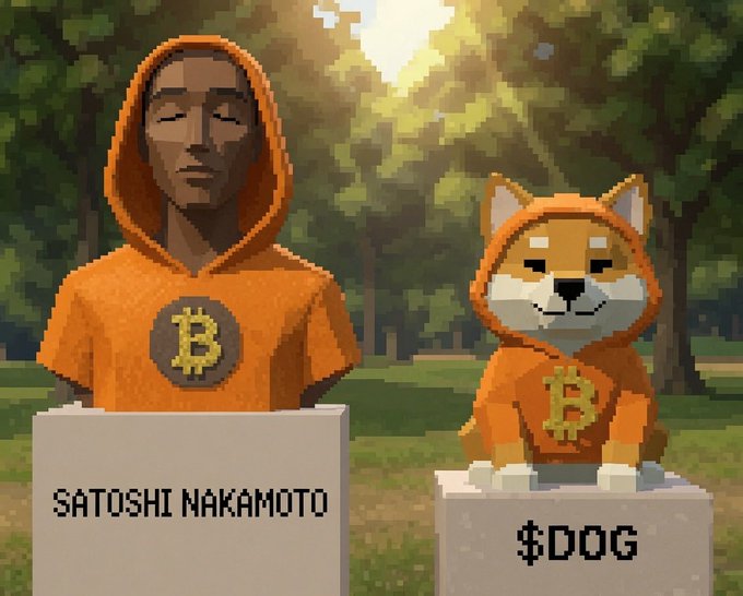 The image features a statue of a man wearing an orange hoodie, standing next to a small dog dressed in an orange hoodie as well. The text "Respect to legends that never quit" is written above them, while the word "dog" is below them. This suggests that the image might be related to Bitcoin or cryptocurrency, possibly symbolizing the idea of respecting and valuing digital assets like Bitcoins.