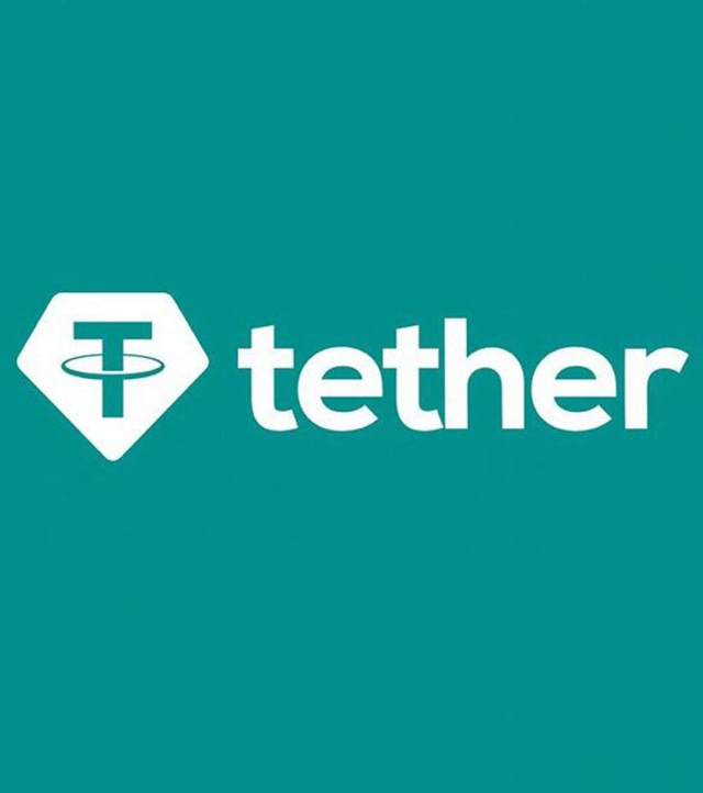 The Tether logo (a white 'T' inside a hexagonal shape next to the word 'tether') displayed on a teal background.