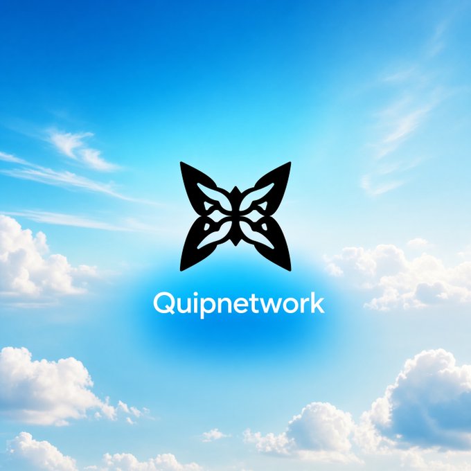 A black butterfly logo with the word 'Quipnetwork' underneath, displayed against a backdrop of a blue sky with white clouds.