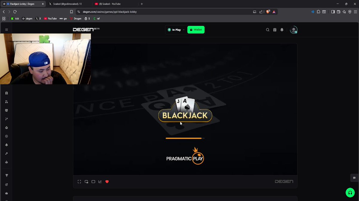 The image shows a computer screen displaying a video game interface with a player's name, "Blackjack", and their score displayed as 0. The game has been paused for the moment captured in time, and there are several other players visible on the screen. The post about the game is titled "@degencom DROP UR DEGENCOM USERNAMES below".