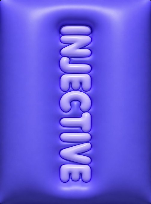 A purple poster featuring the word 'INSCENE' vertically oriented in large, glossy, bubble-style 3D lettering.