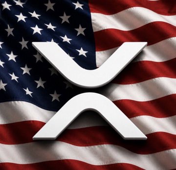 The image shows the XRP logo displayed prominently over a waving American flag. It visually reinforces the post's message by symbolizing the intersection of the U.S. (represented by the flag and Senator Lummis's backing) and the digital asset XRP, aligning with the claim about momentum building for XRP as a protected expression of American financial freedom.