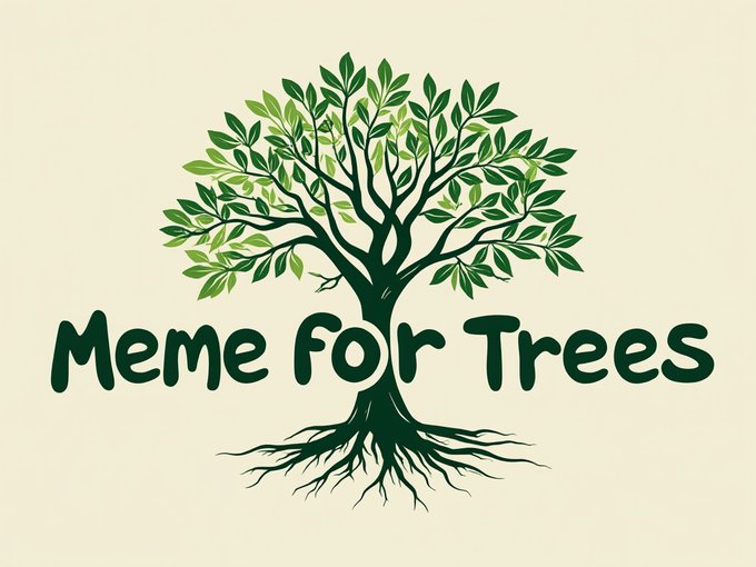 A green tree logo with visible roots for the organization 'Meme for Trees' displayed on a cream background.