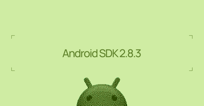 A light green background displaying the text 'Android SDK 2.8.3' above a pixelated green Android mascot head.