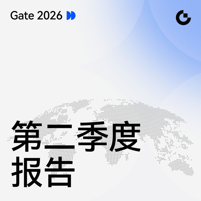 A promotional graphic reading 'Gate 2026' with Chinese text '第二季度报告' (Second Quarter Report) featuring a dotted world map design.