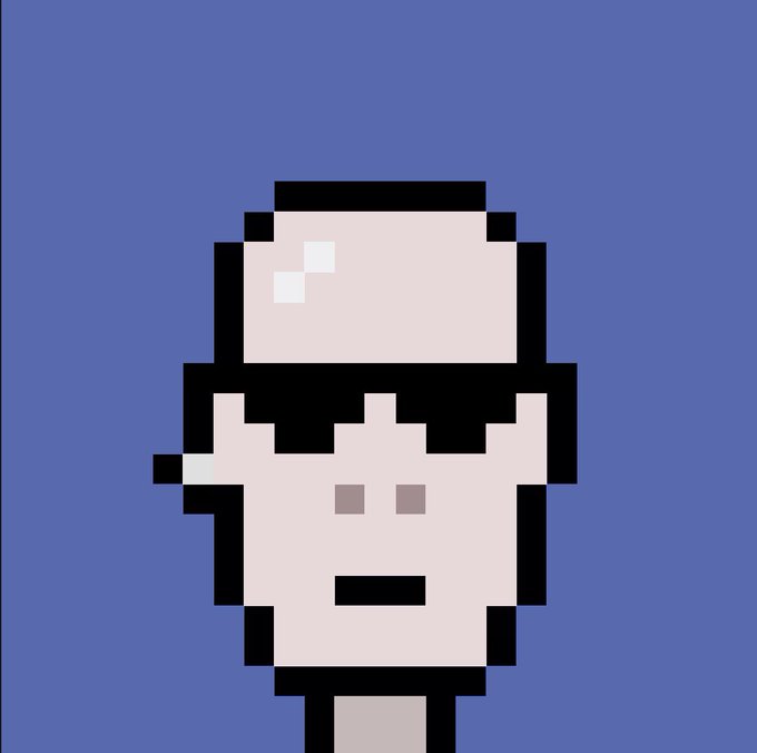 A pixelated character with black hair and a blank expression rendered in minimalist retro video game art style on a purple background.