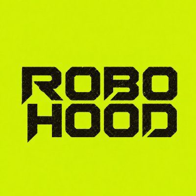 The image features a logo with "ROBO HOOD" in bold, futuristic black text on a vibrant green background. The design relates to the post by promoting the @RoboHoodNFT giveaway, with the "Drop EVM wallet" instruction referencing the project's NFT mint event details.