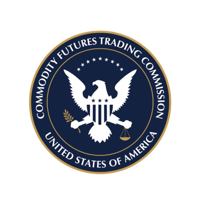 The image displays the official seal of the U.S. Commodity Futures Trading Commission (CFTC), featuring a bald eagle with a shield, olive branch, and scales of justice, directly corresponding to the agency issuing the no-action relief described in the accompanying post regarding perpetual contracts on Designated Contract Markets (DCMs).