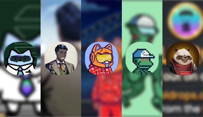 A row of five circular profile pictures is displayed over blurred backgrounds, each tagged with a small arrow pointing to a larger portrait—representing the Twitter/X handles @FabianoSolana (cat in suit), @jussy_world (illustrated man), @lochie_sol (ninja avatar), @derparsel (pixel avatar), and @molusol (bear in robe)—as a curated list of Solana-focused crypto accounts to follow for profitable strategies.