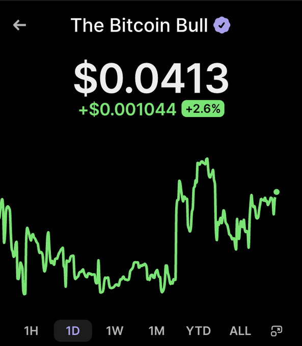 A screenshot from Phantom Wallet showing "The Bitcoin Bull" ($TBB) trading at $0.0413, up +$0.001044 (+2.6%) on the 1D chart, confirming the token is verified on the platform.