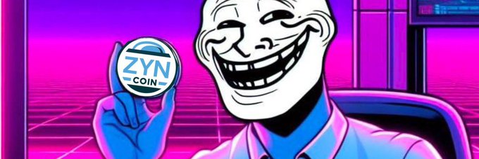 The classic "Trollface" meme character gleefully holds up a "ZYN COIN" coin against a neon retro-wave background. The image humorously illustrates the poster's lesson about losing roughly $550k on the ZYN token, with the smug trollface celebrating the rug-pull outcome as the coin's value dropped to near zero.