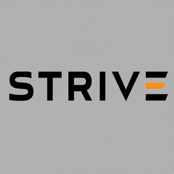 The Strive logo is displayed, featuring bold black text with a small orange accent on the "E," visually branding the company behind the announcement that it increased its SATS preferred stock offering to 7 million shares to raise $630 million.