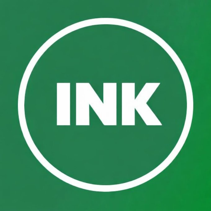 The image features a green circle with white text that reads "INK" inside of it, surrounded by a white border. The background color of the image is green, which complements the white text. There are no other objects or texts present in the image.