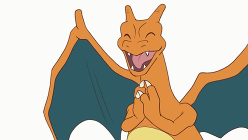 iced cartoon dragon with orange body, blue wings and tail, and yellow eyes, holding a sword in its mouth against a white background.