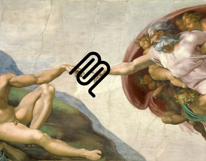 The iconic "Creation of Adam" painting is overlaid with the Amp logo, symbolizing a powerful connection between technology and creation. This image relates to the post by visually representing how Amp brings different elements together.