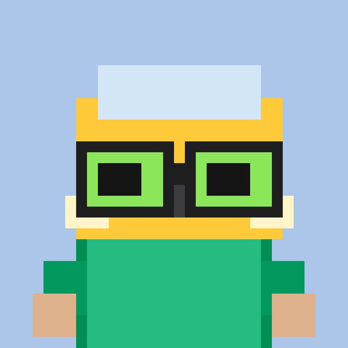 A pixel art character wearing a white cap, green-lensed sunglasses, and a green shirt is shown against a light blue background. The playful digital avatar appears to be the mascot or branding associated with the GDT token collaboration giveaway being promoted.