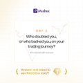 An Audible ad displayed on X (formerly Twitter) reading "Who doubted you, or who believed you in trading journey?" — a motivational question that complements the post's theme of how small beginnings (like a ₹100 crypto purchase as a college task) can spark someone's investing journey.