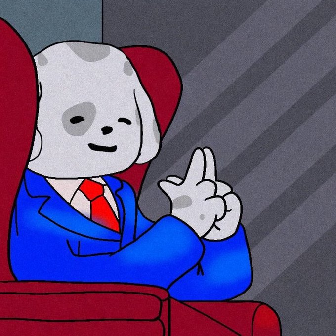 The image features a cartoon dog wearing a suit, sitting comfortably in an office chair with its arms crossed. The caption of the image reads "Most people think blockchain ecosystems grow because of technology alone", which seems to be related to the post about blockchain ecosystems.