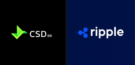 Two logos displayed side by side on black and dark blue backgrounds: 'CSD BR' with a green checkmark icon on the left, and 'ripple' with its blue logo on the right.