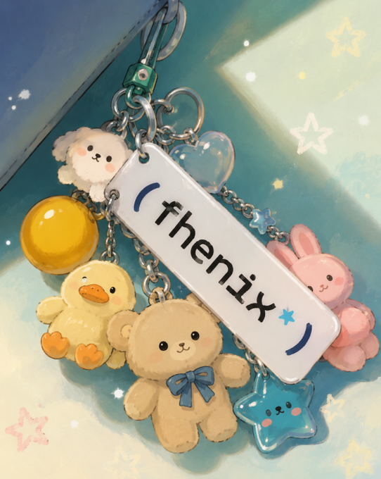 The image features a collection of small stuffed animals, including teddy bears and ducks, hanging from a keychain with the name "fhenix" written on it. The keychain also has a charm that says "fhenix". The background is blue, which complements the color scheme of the stuffed animals. The post about AI agents and privacy seems to be related to the keychain, as it talks about how this charm represents an opportunity for FHE (Fenics Hardware Efficient Computing) to build infrastructure for privacy and quantum resistance in AI agents that can't be read by anyone else.