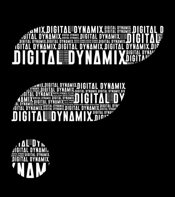 A black background features three stacked elliptical shapes filled with repeated "DIGITAL DYNAMIX" text in varying sizes, serving as a typographic logo for the @_DigitalDynamix brand associated with the #BuildOnFlare campaign.