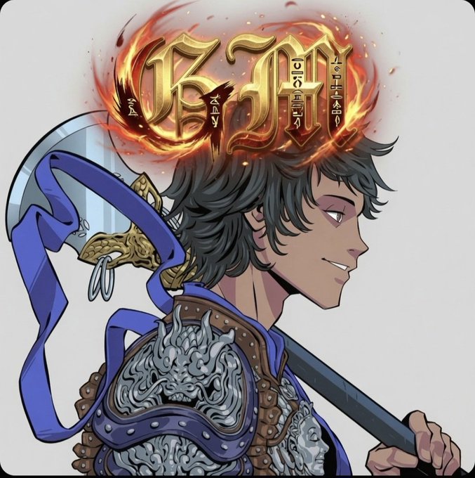 An anime-style illustration of a dark-haired warrior in ornate silver dragon armor holding a scythe, with the flaming golden "Shaolin Saga" logo above his head, matching the project's branding referenced in the GM post.
