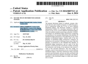 A United States Patent Application Publication document (US 2024/0007312 A1) dated January 4, 2024, for a 'Secure Multi Distributed Ledger System' by Gibson Verdam.