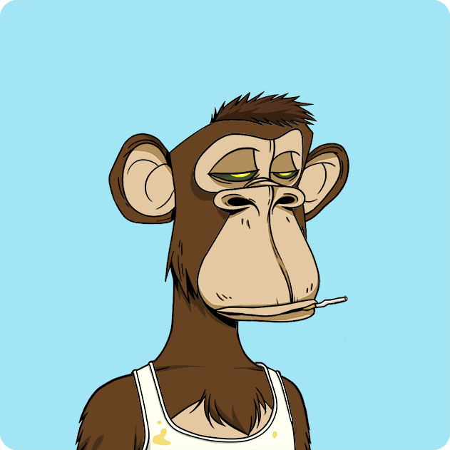 A cartoon monkey with a relaxed expression and a cigarette dangling from its mouth wears a stained white tank top, matching the "Bored Ape Yacht Club" NFT referenced in the post about Ape #1767.