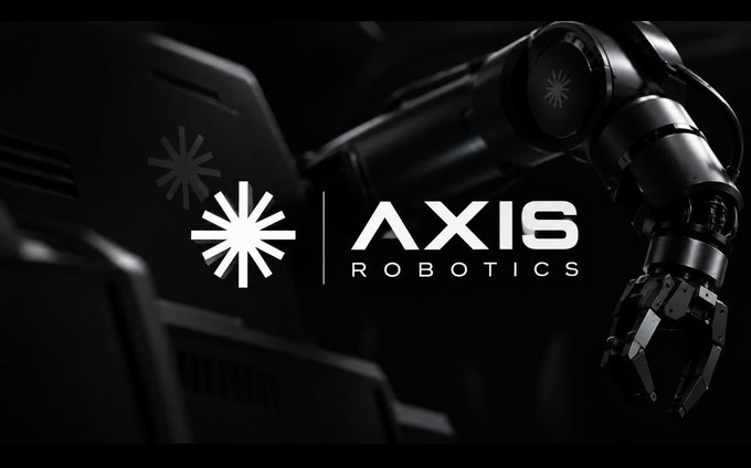 A sleek dark promotional banner for 'AXIS ROBOTICS' featuring their star-burst logo alongside an image of a black robotic arm.