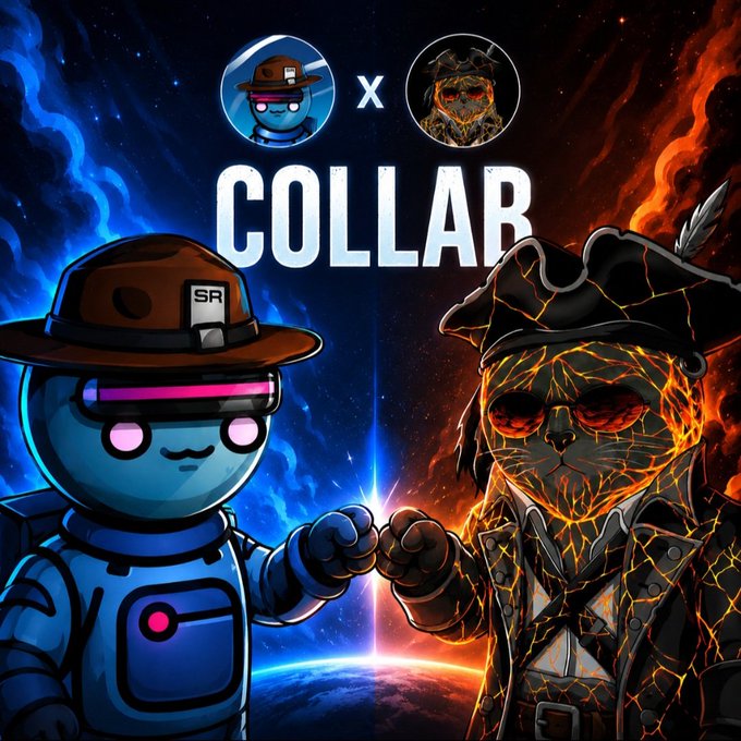 The image features two cartoon characters wearing hats - one dressed as a pirate, and the other as an astronaut. They are standing next to each other with their hands clasped together. The background of the image depicts a scene from outer space, adding a unique and creative touch to the overall composition.

In the caption below the image, there is text that reads "Dope collaboration! I've spoken with @Gems_Finder22 over the past few days, and he'S a really solid dude. The mint will be on ETH, completely free, with a juicy 777 supply. Clean ass art too. We'll also be running 15 extra GTD spots exclusively in the Space Riders Discord". This text is related to the image of the two cartoon characters wearing hats - one pirate and one astronaut. It seems that they are collaborating or working together on an intergalactic project, possibly involving space exploration or treasure hunting.