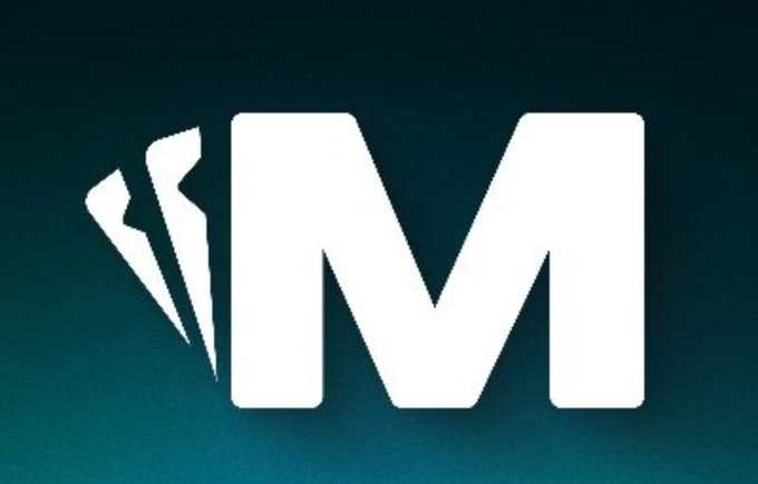 A digital logo featuring a stylized white letter 'M' on a dark teal gradient background.