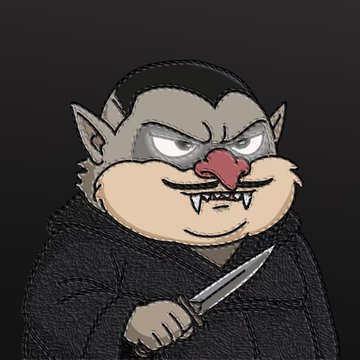 An illustration of a menacing, goblin-like creature with sharp teeth holding a knife, drawn in a sketchy style against a dark background.