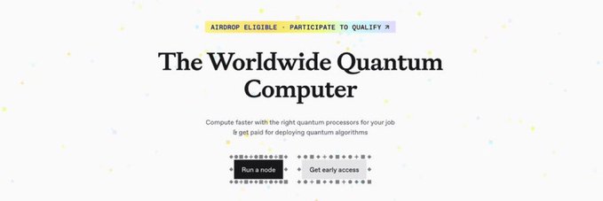 The image shows an advertisement for a worldwide computer that uses Quantum computing technology. The website has a gray background with white text and yellow stars, which makes it stand out against other websites. The title of the post reads "The Worldwide Quantum Computer" and is accompanied by a list of features such as "Compute faster than ever before", "Post Quantum protection", and "Secure execution". The image also includes a link to the website for more information about the product, which can be found at the bottom right corner.
