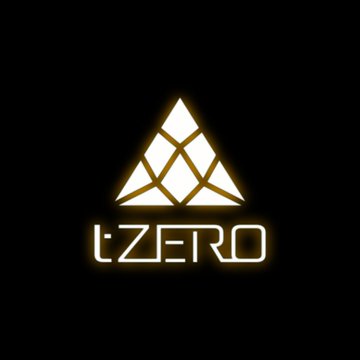 Logo for tZERO featuring a glowing gold triangle design above the text 'tZERO' on a black background.