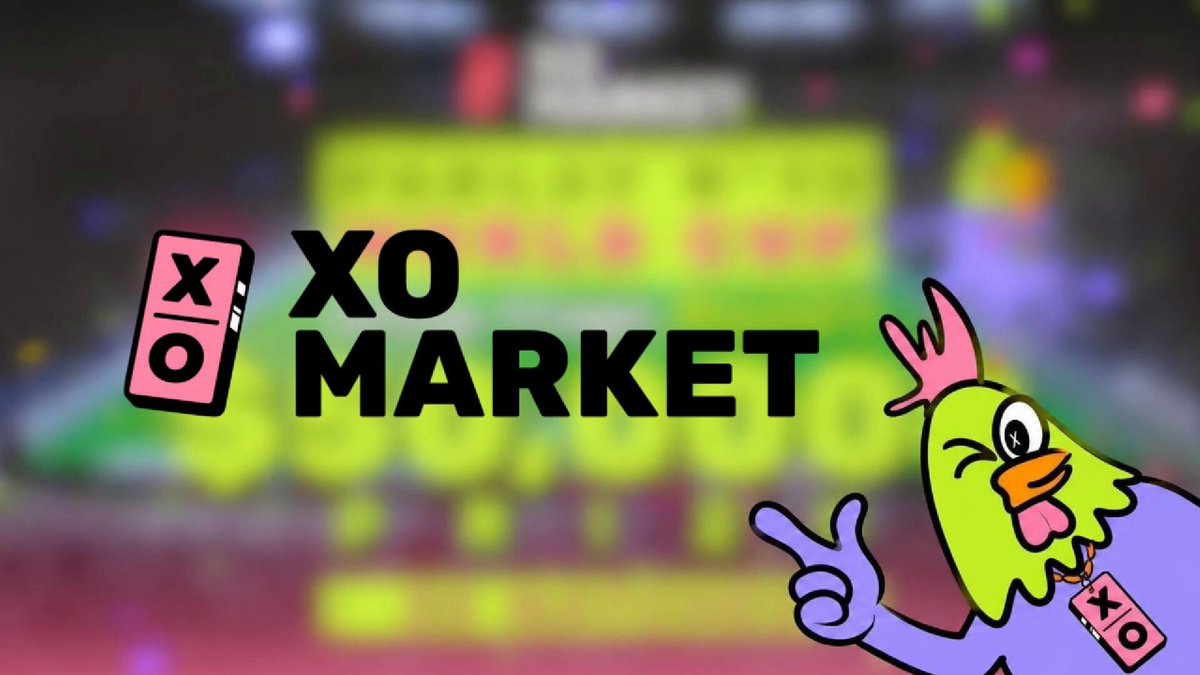 The image features a cartoon chicken with a pink tag around its neck, standing next to a banner that says "XO Market". The chicken appears to be pointing towards the text "Parlays New to XO Market?".