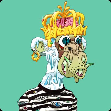 The image features a cartoon character with a face, dressed in a striped shirt and wearing a crown made of gold and jewels. The character has a large brain protruding from their head, giving them an intellectual appearance. The background of the image is green, which contrasts with the character's attire and adds to the overall visual appeal. The caption at the bottom of the image reads: "In an attempt to make a move for another BAYC I'm selling these grail M2 mutants".